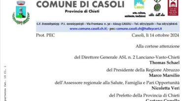 La ASL 2 ha deciso di chiudere il PPI di Casoli durante la notte, il sindaco Tiberini invia la diffida